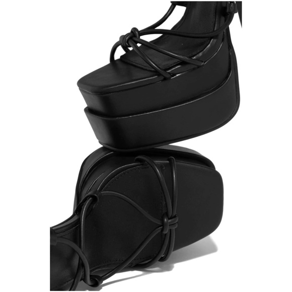 Black Lace Up Double Platform Block High Heel - Picture 4 of 7